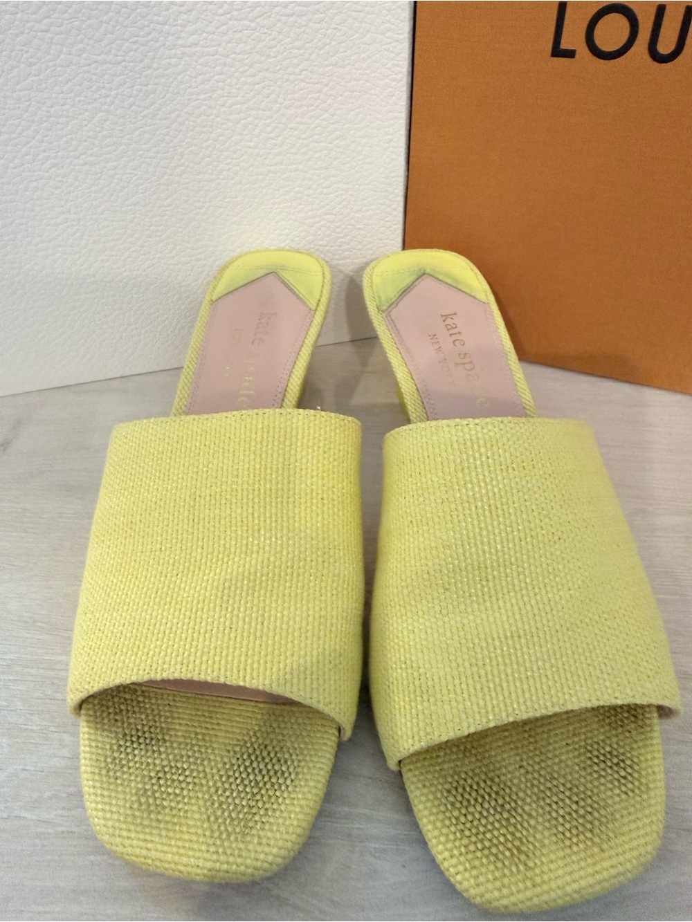 kate spade Bright Yellow Open-Toe Slip-On Mules with Lemon Wedge Heel - Picture 3 of 4